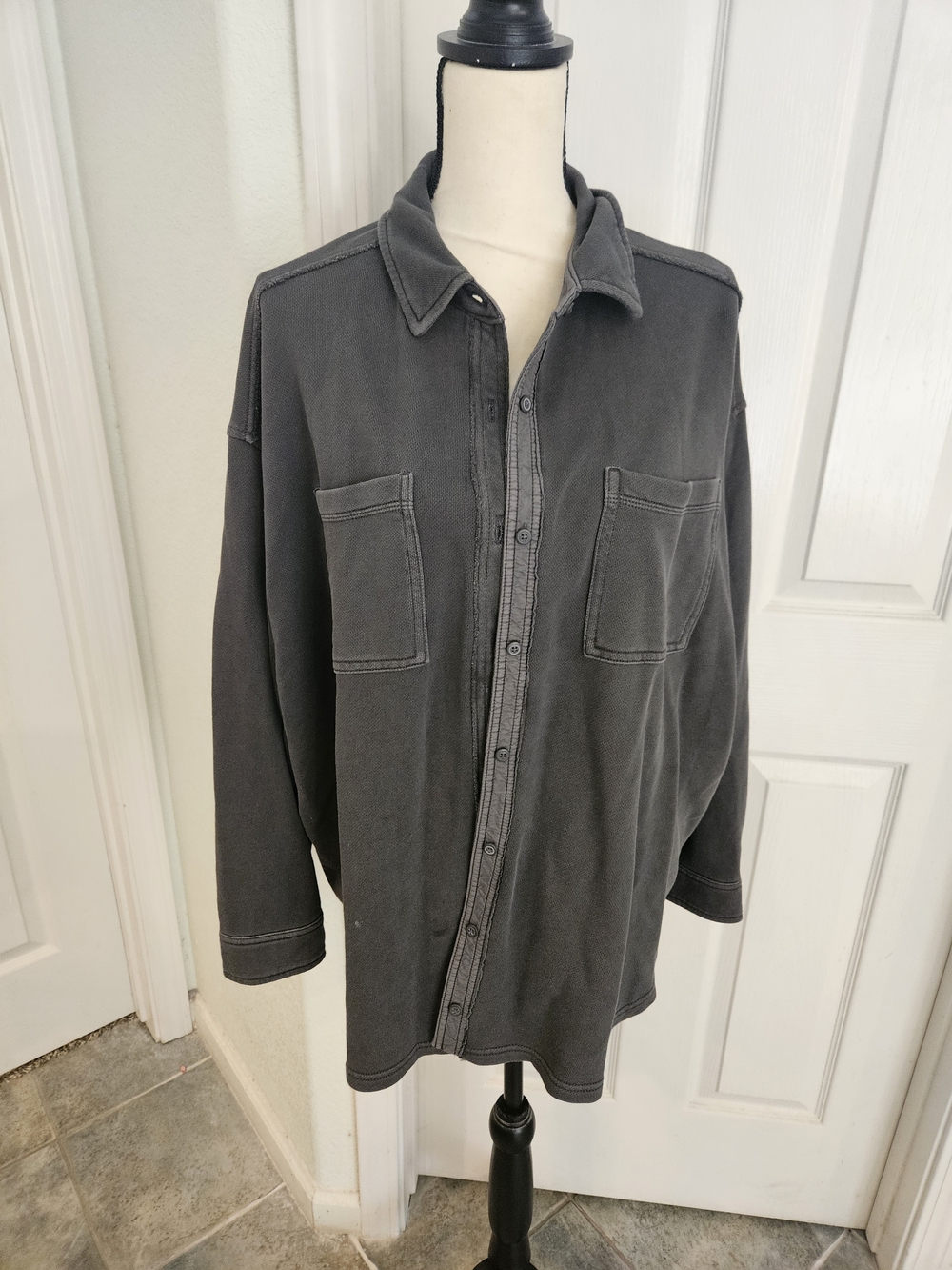 aerie Oversized Charcoal Button-Up Shirt Jacket